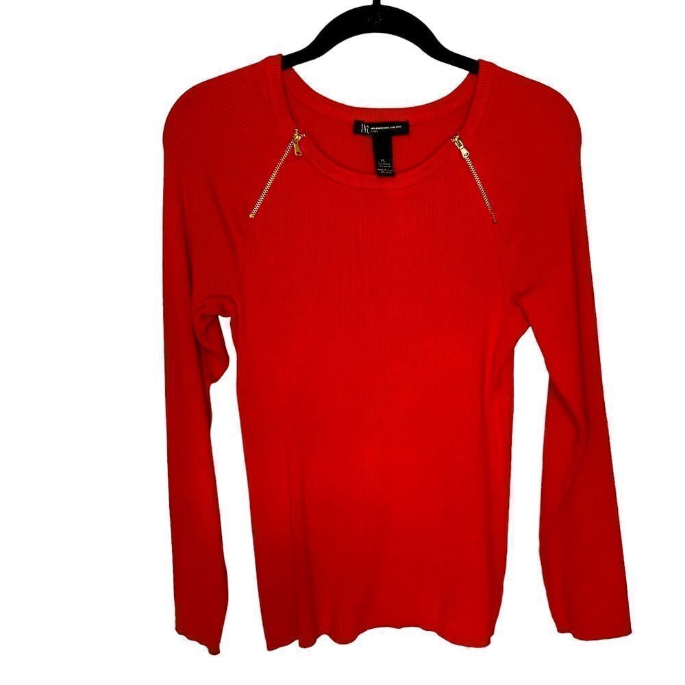 I.N.C International Concept Sweater Women's Petite Large Red with Zipper Accents